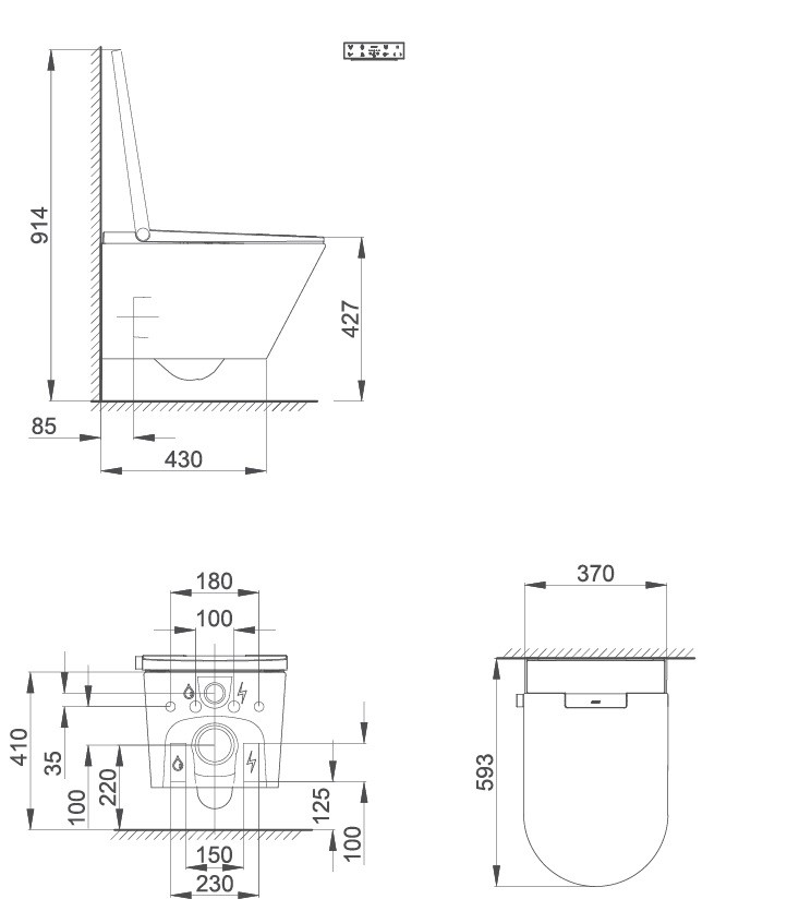 Bản Vẽ Bồn Cầu Thông Minh AXENT ONEP LUS Wall Hung E310-E291-A1