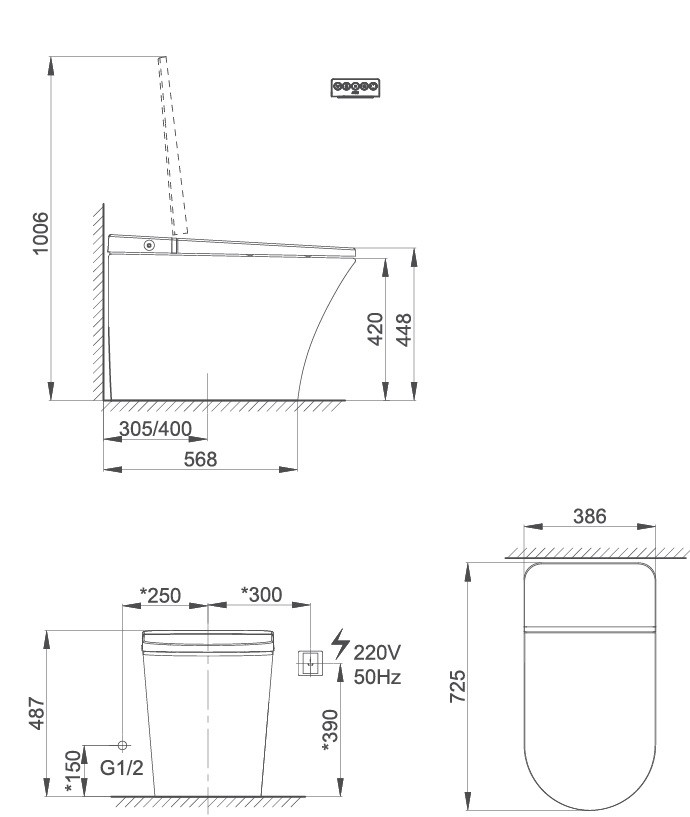 Bản Vẽ Bồn Cầu Thông Minh AXENT PRIMUS E330-0131H-T1