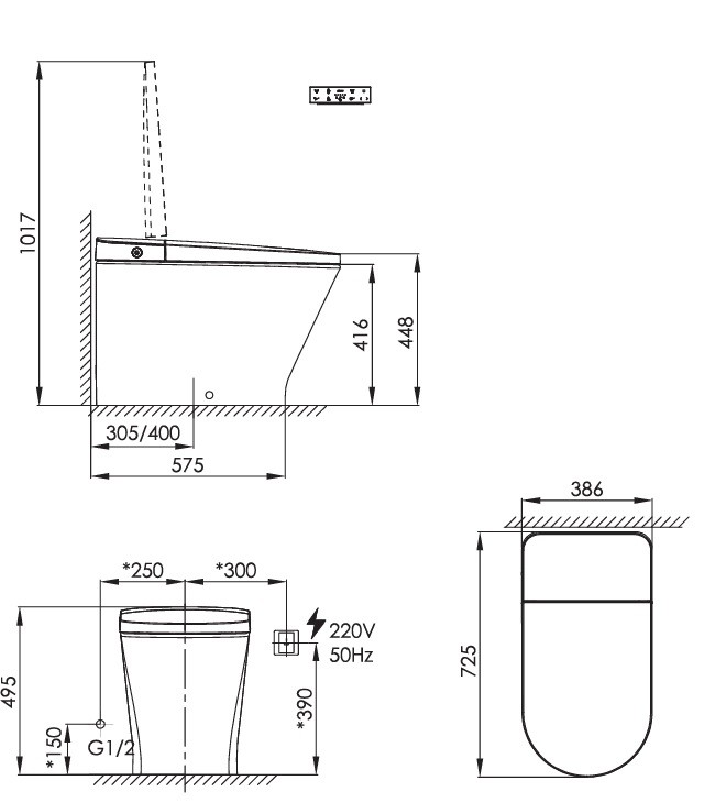 Bản Vẽ Bồn Cầu Thông Minh AXENT PRIMUS COLLECTION E381-0131-T1