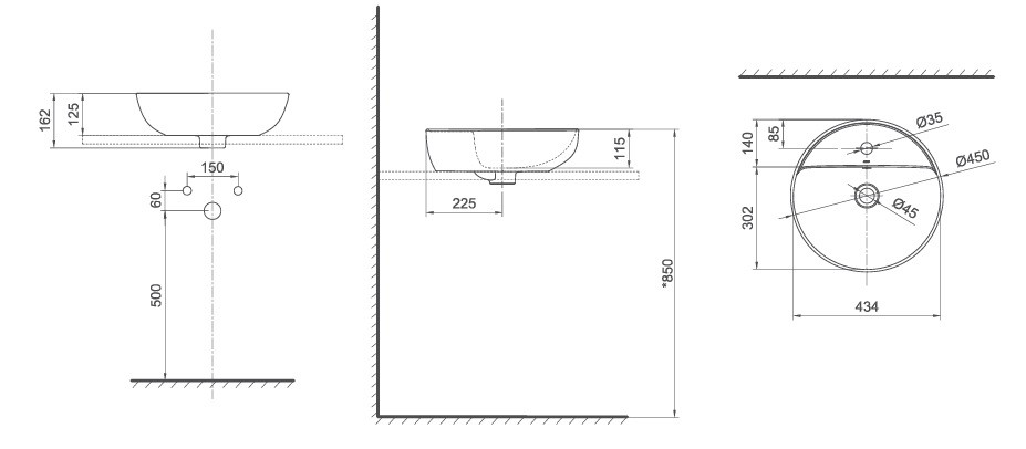 Bản Vẽ Chậu Lavabo AXENT L311-2101-T1 Đặt Bàn