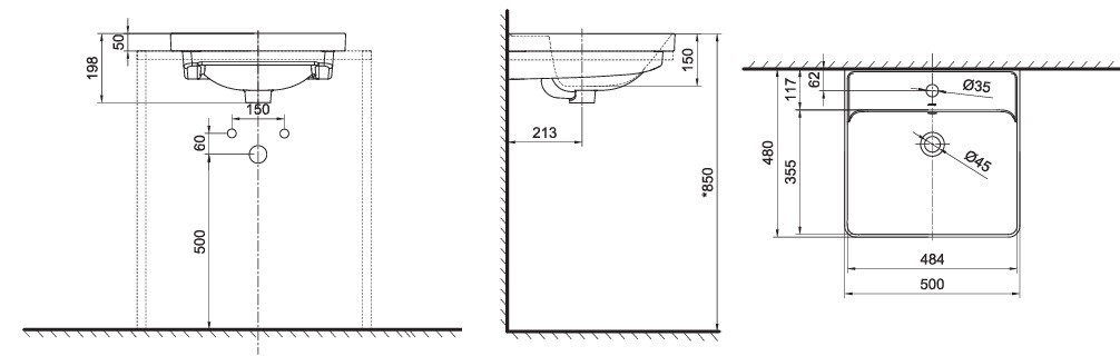 Bản Vẽ Chậu Lavabo AXENT ONE C L321-5101-T1 Đặt Bàn