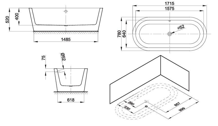 Bản Vẽ Bồn Tắm Độc Lập AXENT T011-0701-T1