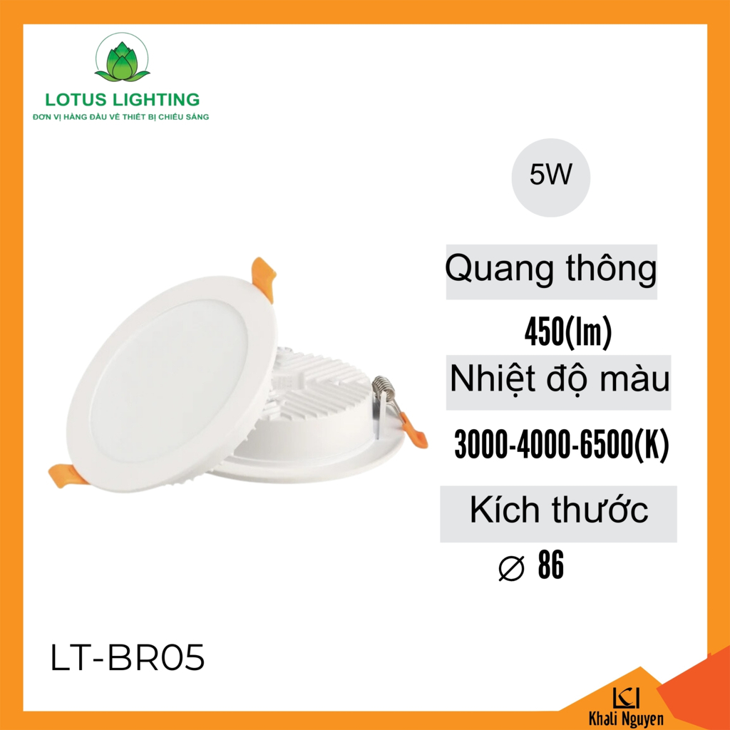 Đèn led ân trần trắng tròn 5W Lotus Lighting LT-BR05