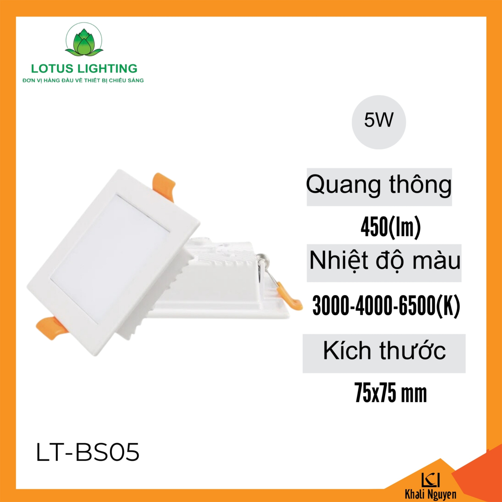 Đèn led ân trần trắng vuông 5W Lotus Lighting LT-BS05