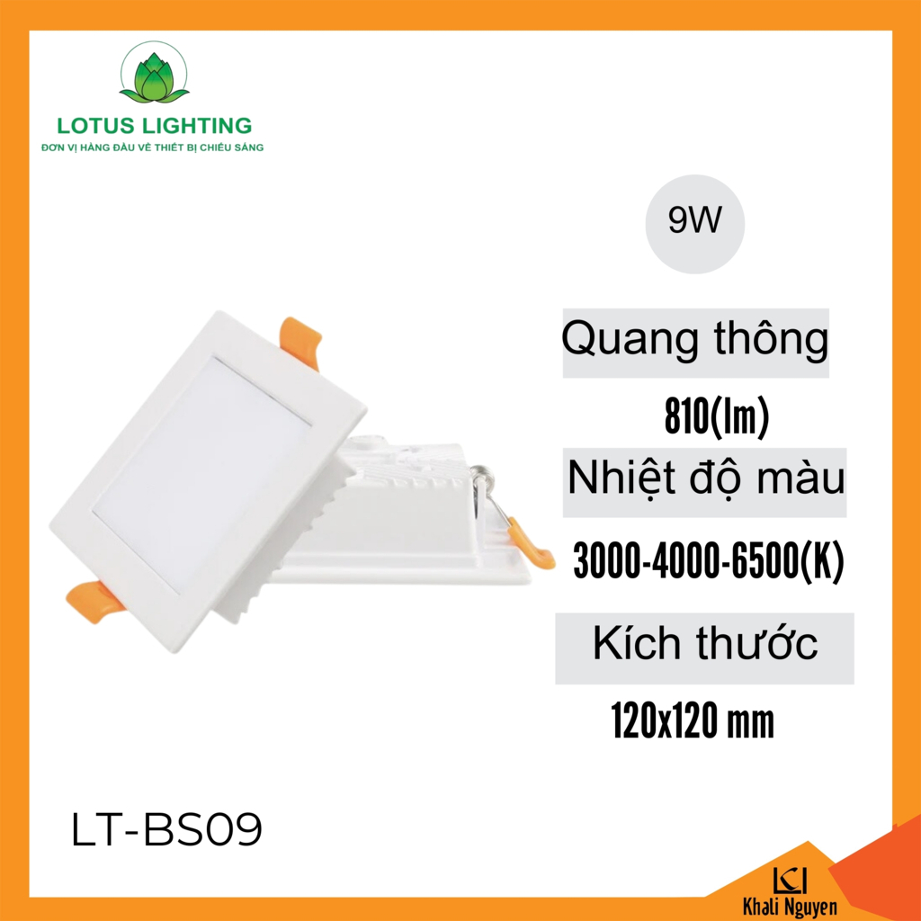 Đèn led ân trần trắng vuông 9W Lotus Lighting LT-BS09