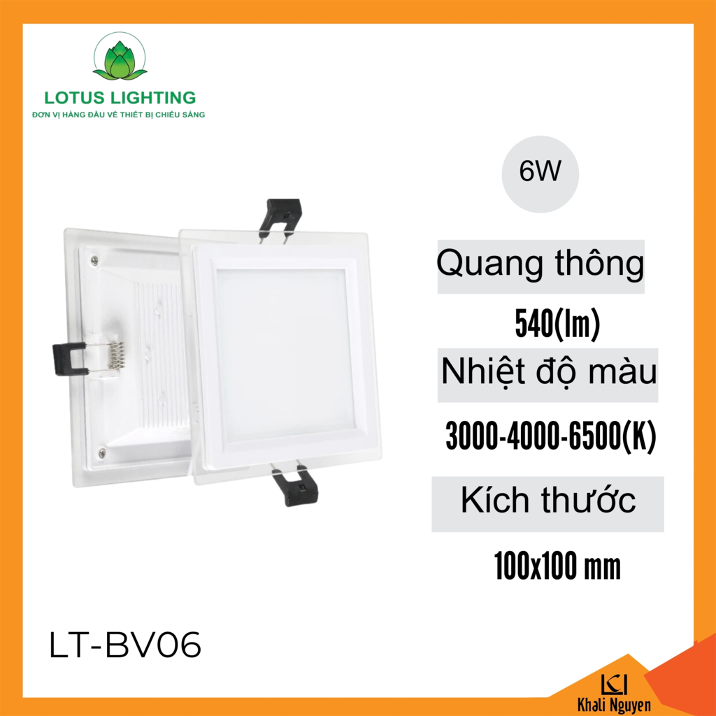 Đèn led âm trần mặt kính SMD vuông 6W Lotus Lighting LT-BV06