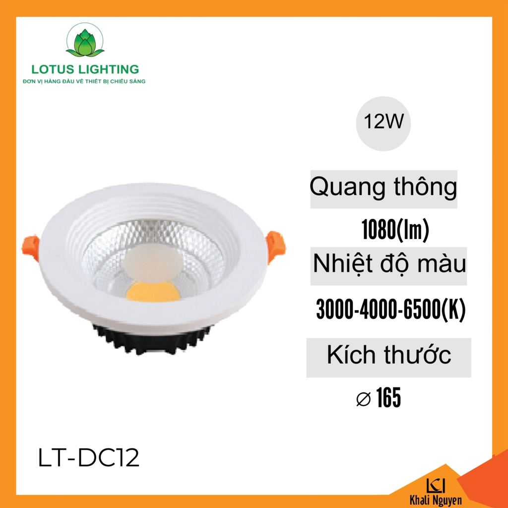 Đèn led âm trần COB Plus 12W Lotus Lighting LT-DC12