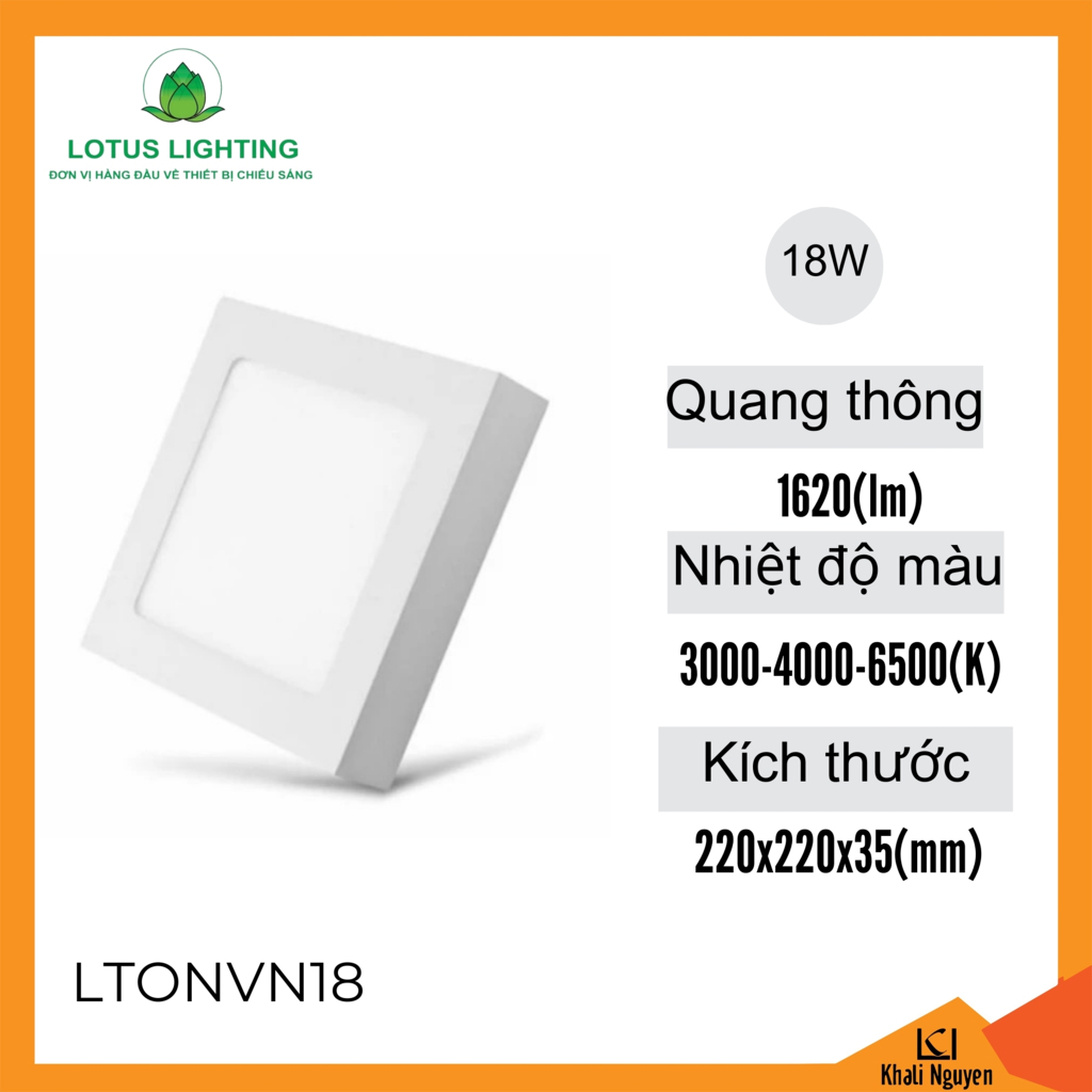 Đèn led ốp nổi vuông cỡ nhỏ 18W Lotus Lighting LTONVN18 | Dày 35mm