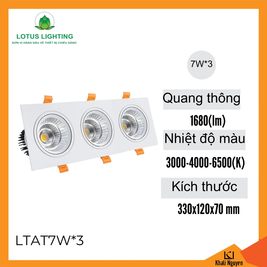 Đèn led âm trần ba 7W*3 Lotus Lighting LTAT7W*3