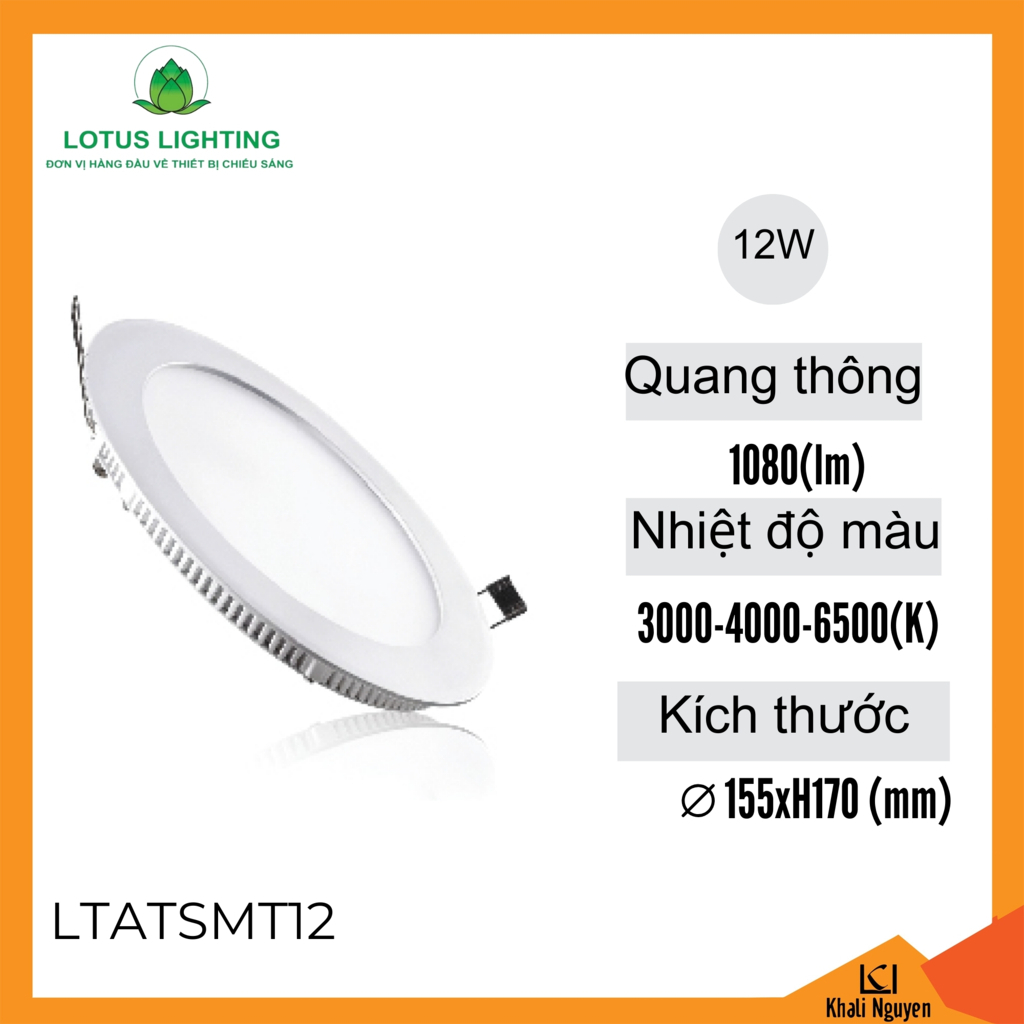 Đèn led âm trần siêu mỏng tròn 12W Lotus Lighting LTATSMT12