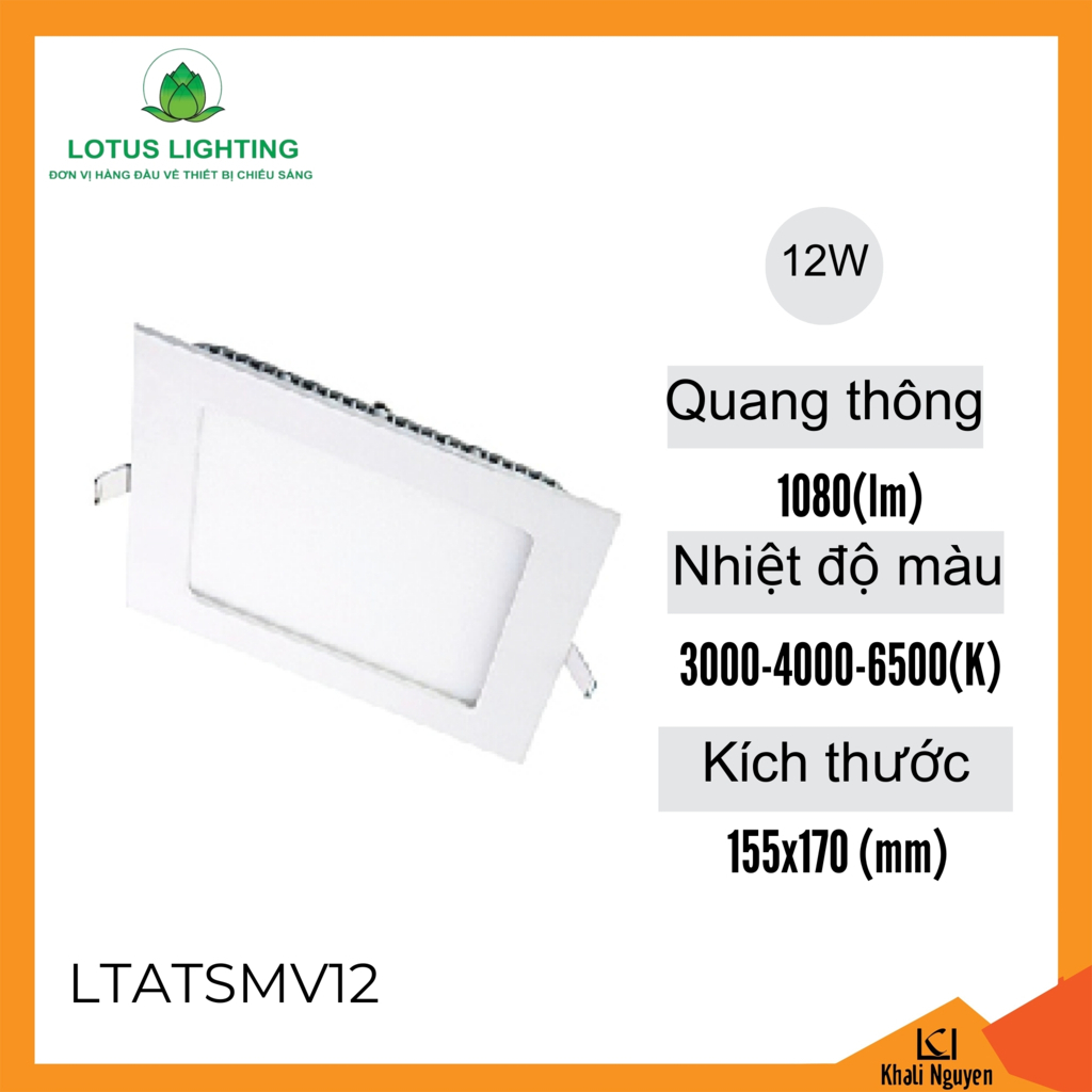 Đèn led âm trần siêu mỏng vuông 12W Lotus Lighting LTATSMV12