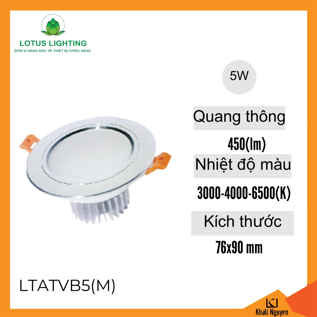 Đèn led âm trần đế tản nhiệt mỏng 5W Lotus Lighting LTATVB5(M)