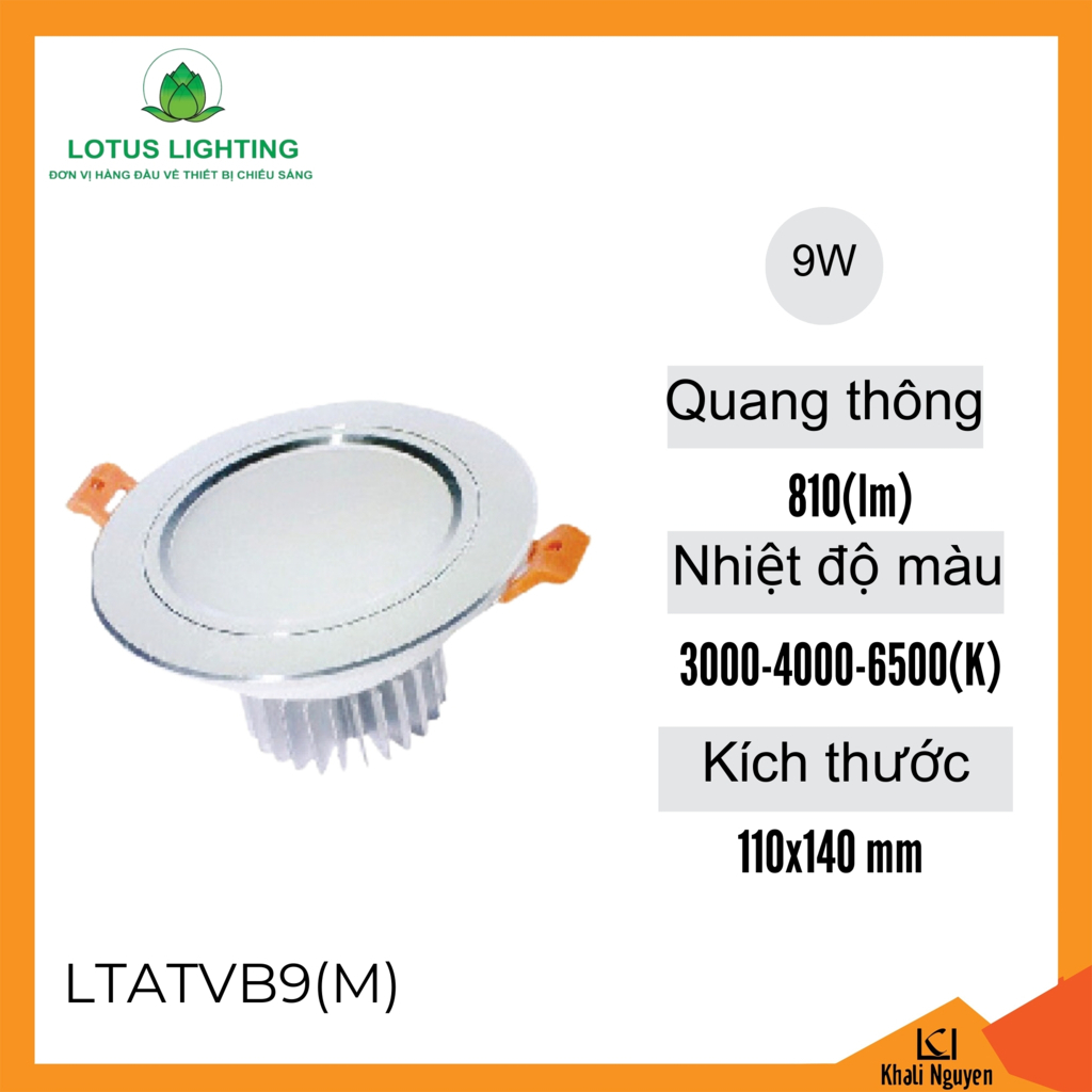 Đèn led âm trần đế tản nhiệt mỏng 9W Lotus Lighting LTATVB9(M)