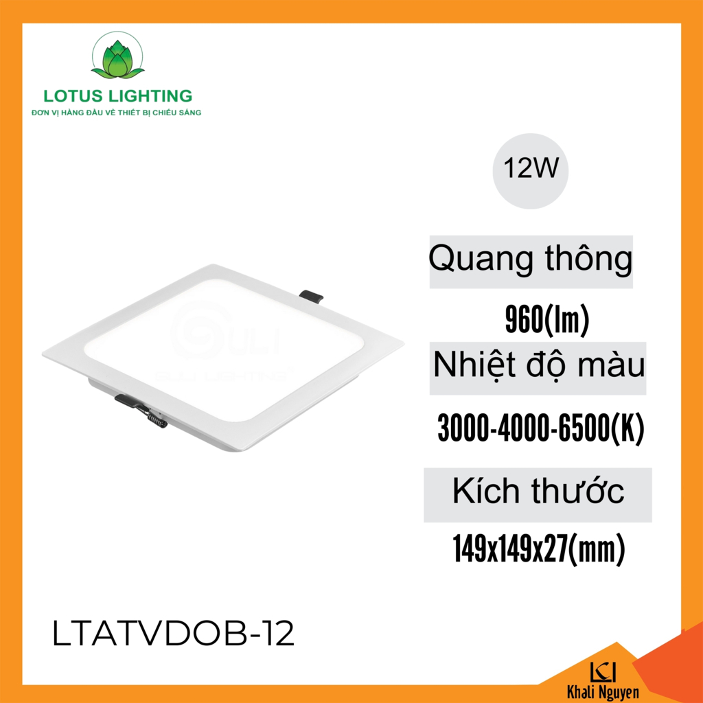 Đèn led âm trần DOB vuông 12W Lotus Lighting LTATVDOB-12