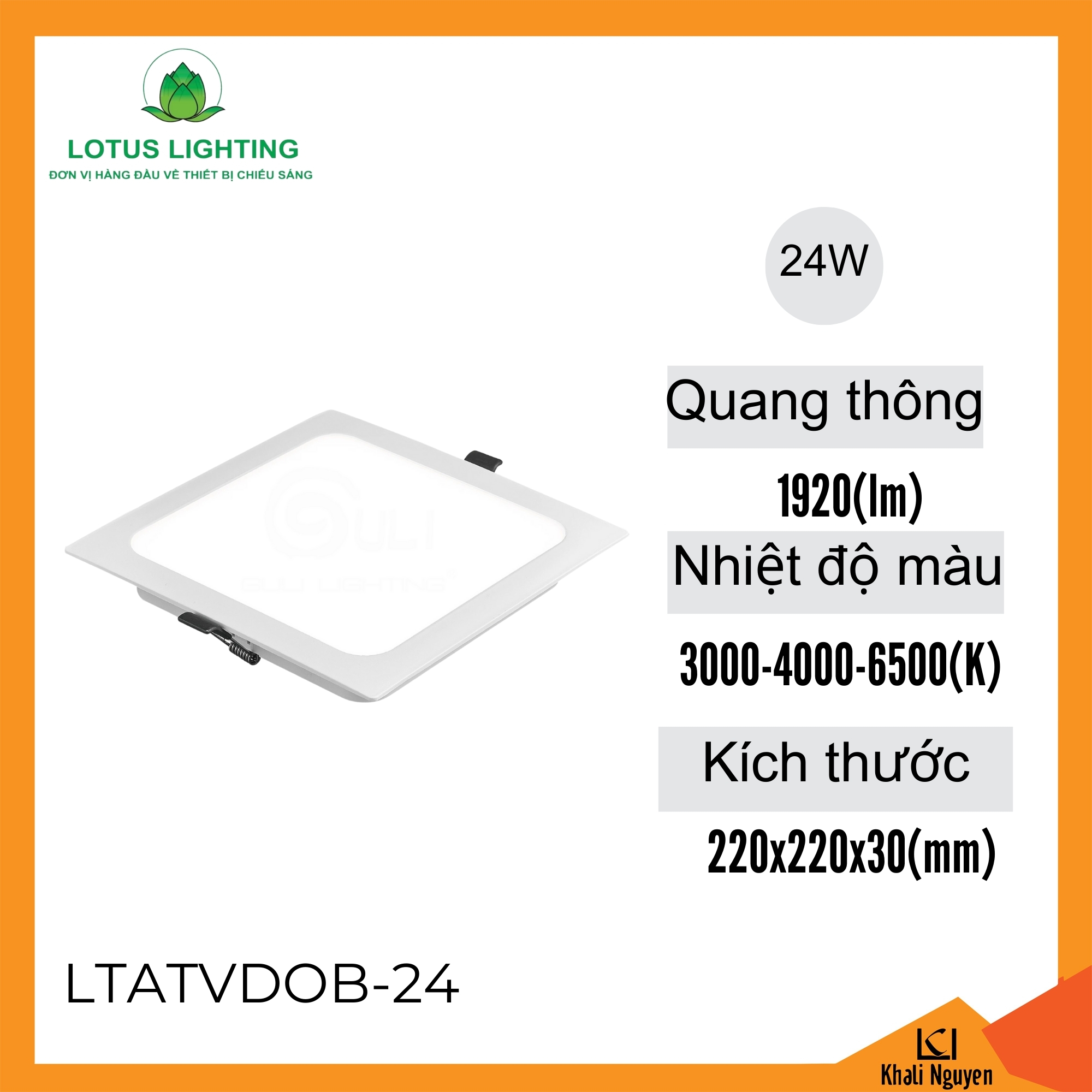 Đèn led âm trần DOB vuông 24W Lotus Lighting LTATVDOB-24