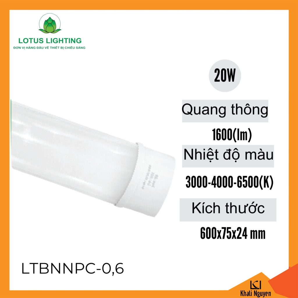 Đèn tuýp led bán nguyệt nhựa pc 20W Lotus LightingLTBNNPC-0,6