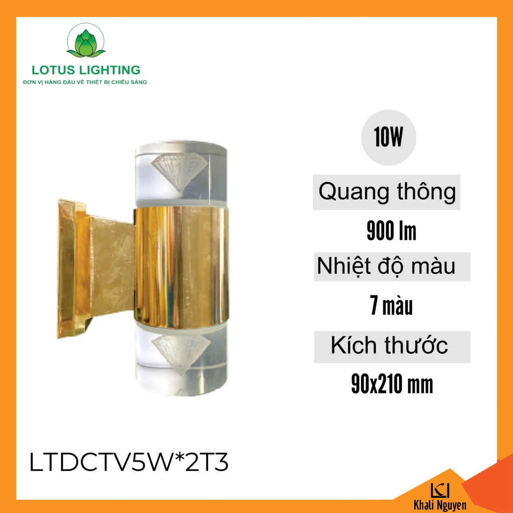 Đèn cầu thang 10W Lotus Lighting LTDCTV5W*2T3