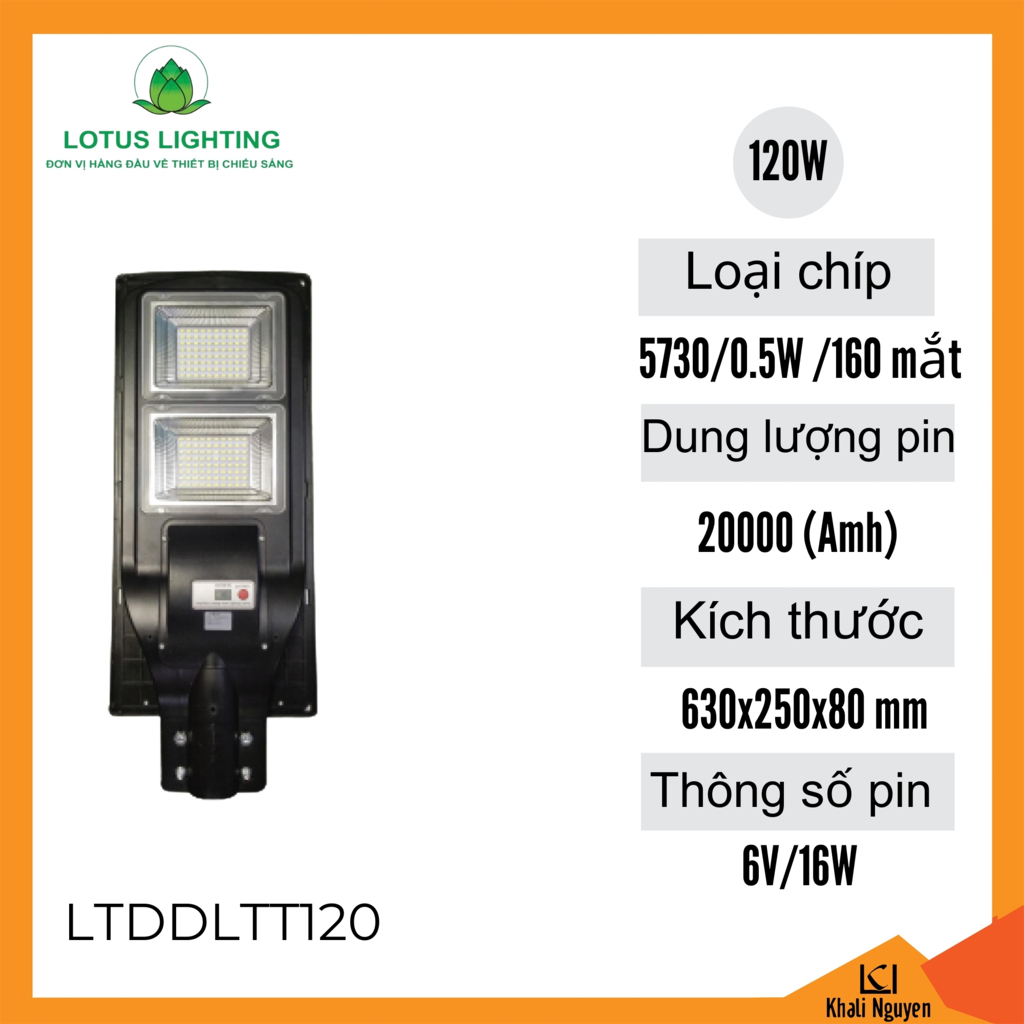 Đèn pha năng lượng mặt trời liền thể to 120W Lotus Lighting LTDDLTT120