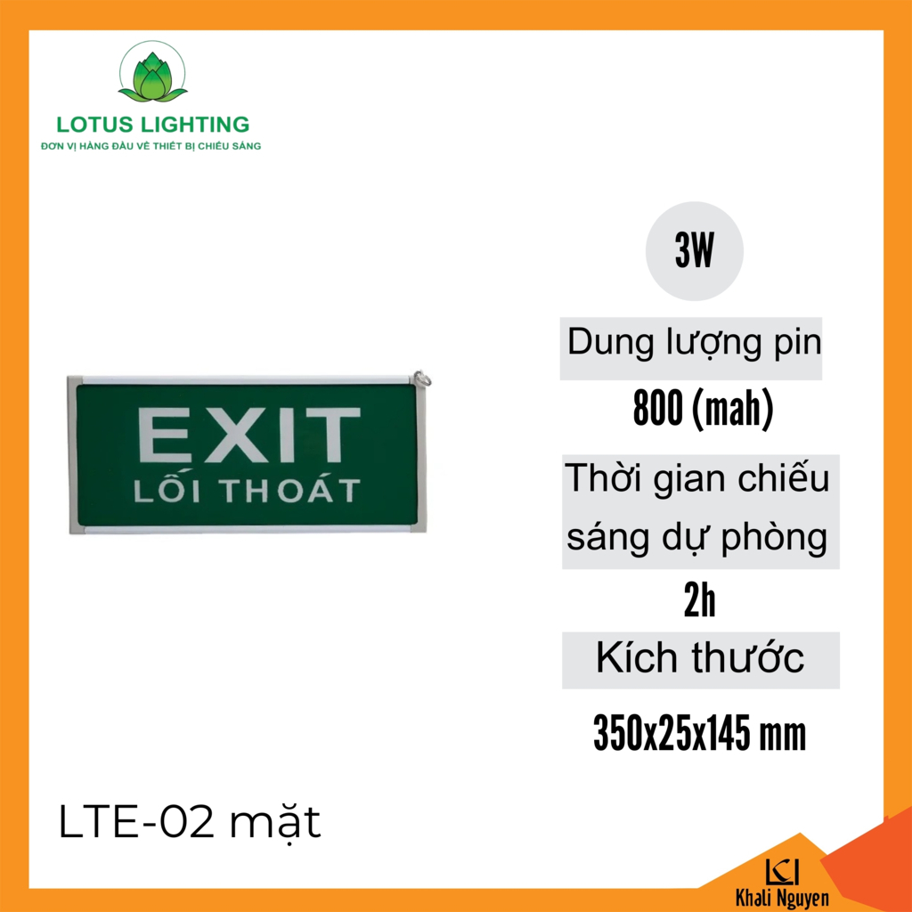 Đèn exit 3W Lotus Lighting LTE-02 mặt