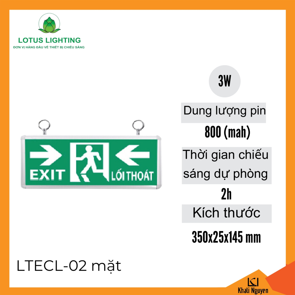 Đèn exit 3W Lotus Lighting LTECL-02 mặt