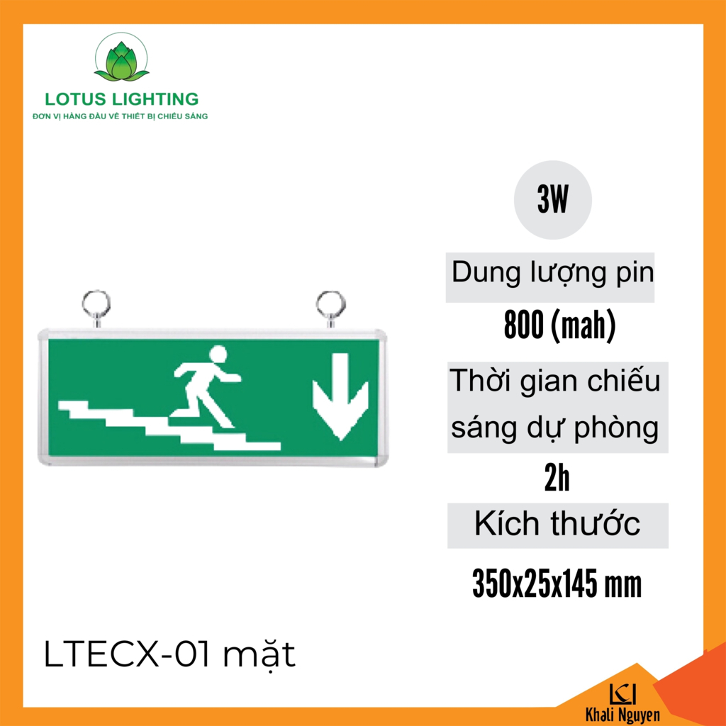 Đèn exit 3W Lotus Lighting LTECX-01 mặt