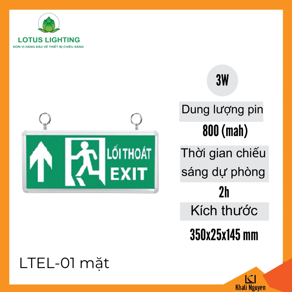 Đèn exit 3W Lotus Lighting LTEL-01 mặt