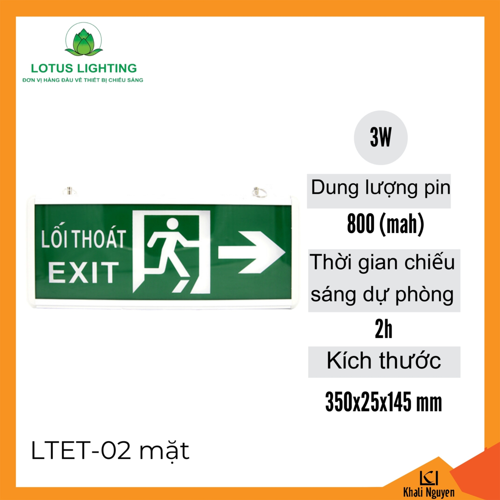 Đèn exit 3W Lotus Lighting LTET-02 mặt