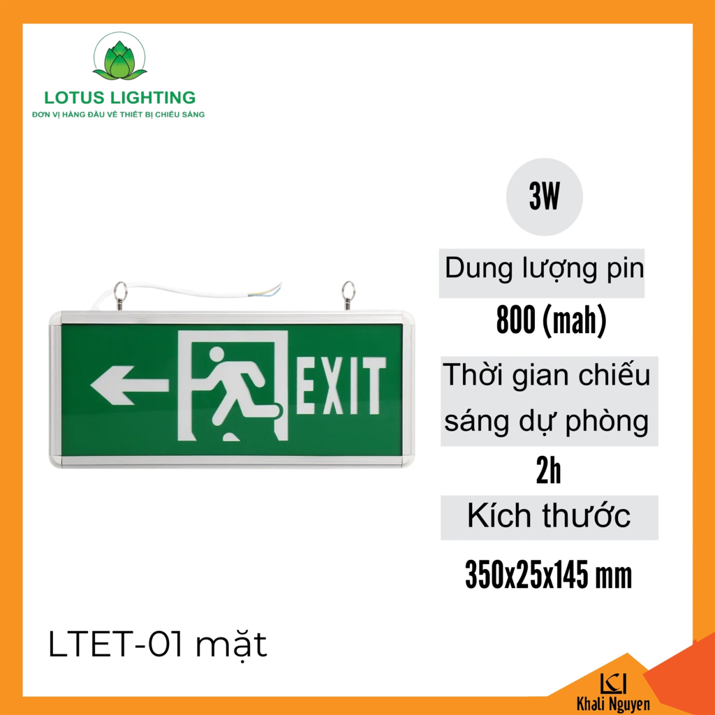 Đèn exit 3W Lotus Lighting LTET-01 mặt