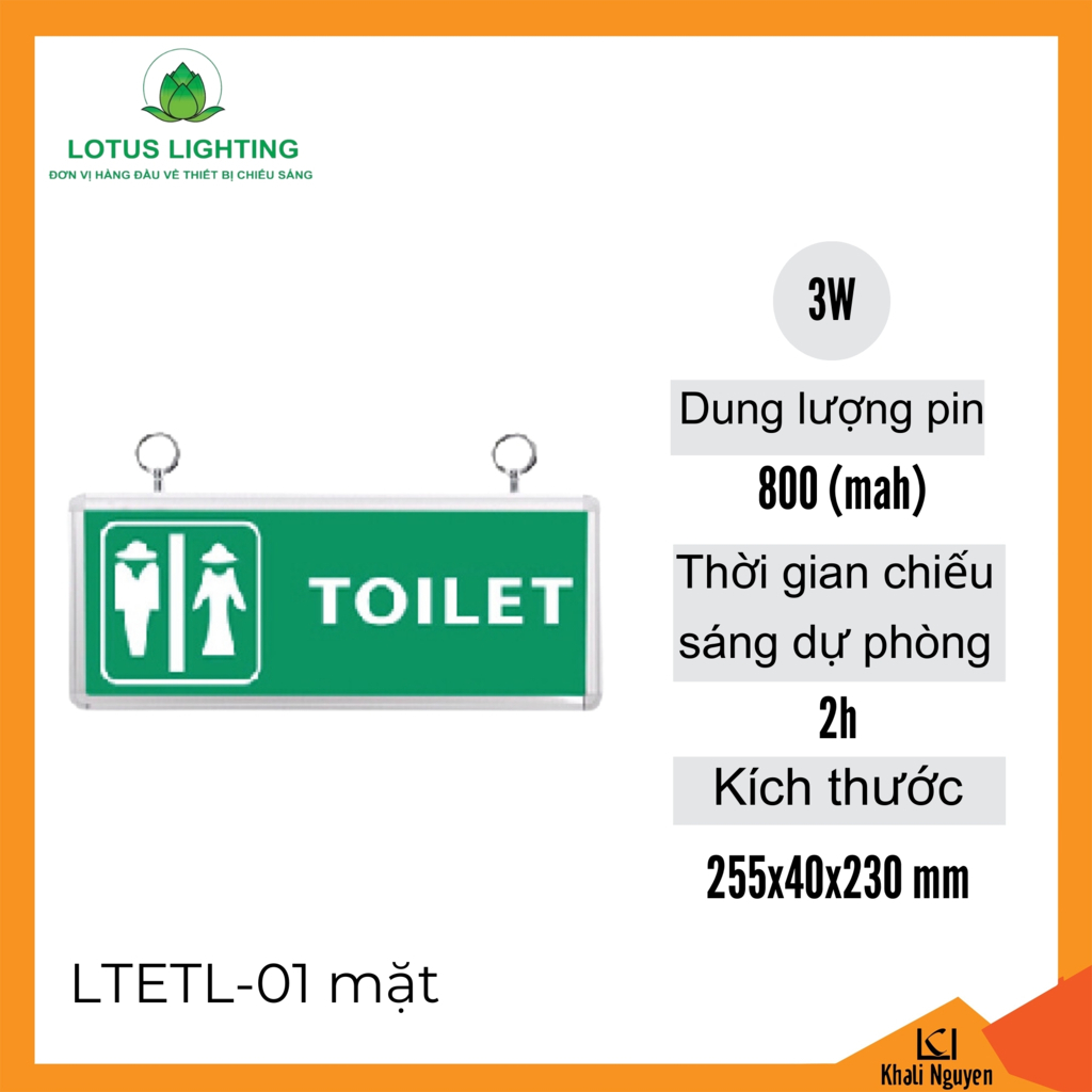 Đèn exit toilet 3W Lotus Lighting LTETL-01 mặt