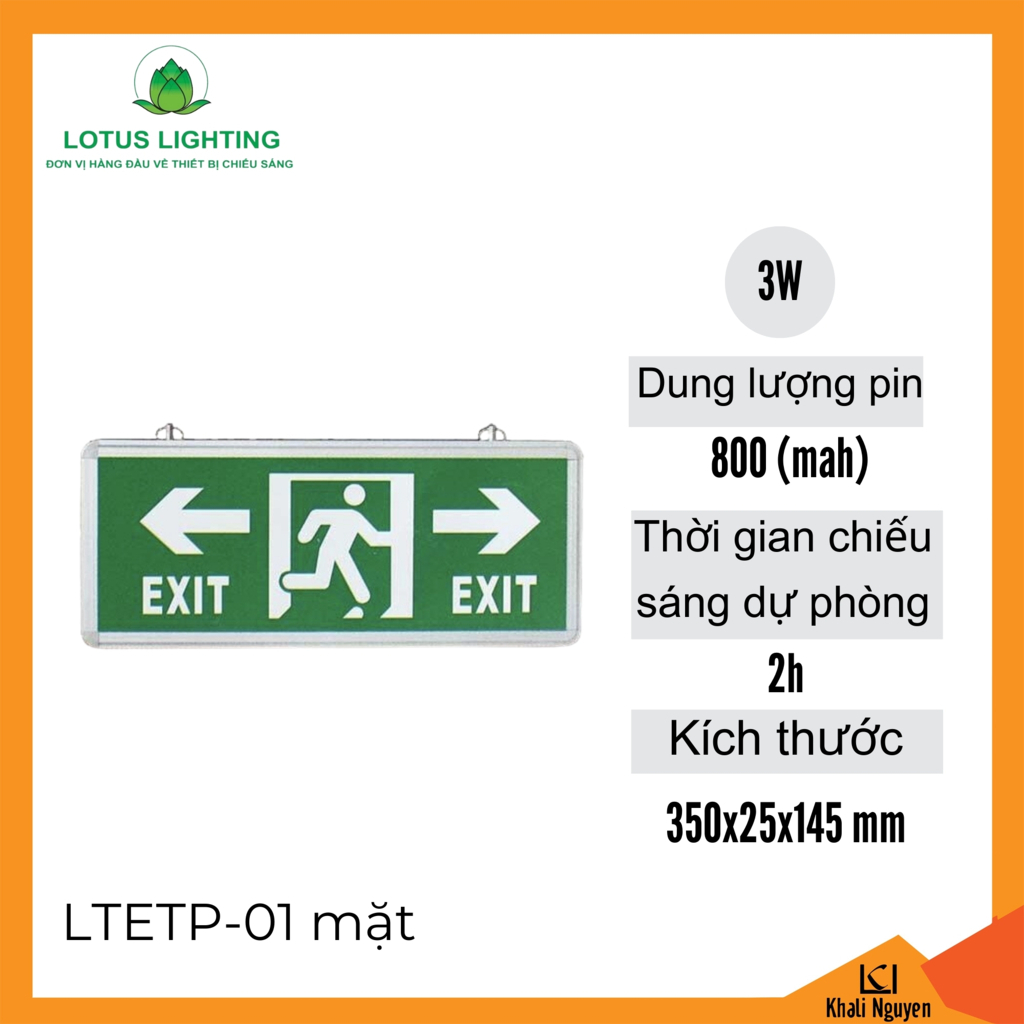 Đèn exit 3W Lotus Lighting LTETP-01 mặt