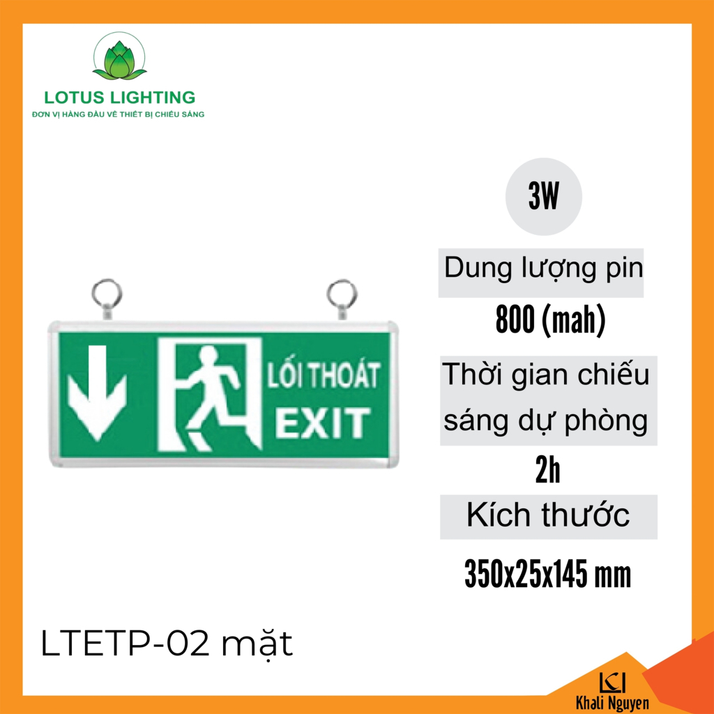 Đèn exit 3W Lotus Lighting LTETP-02 mặt