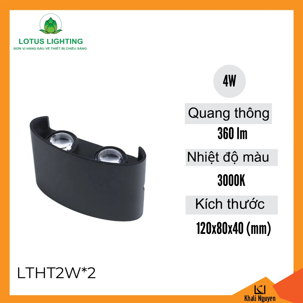 Đèn hắt tường 4W Lotus Lighting LTHT2W*2