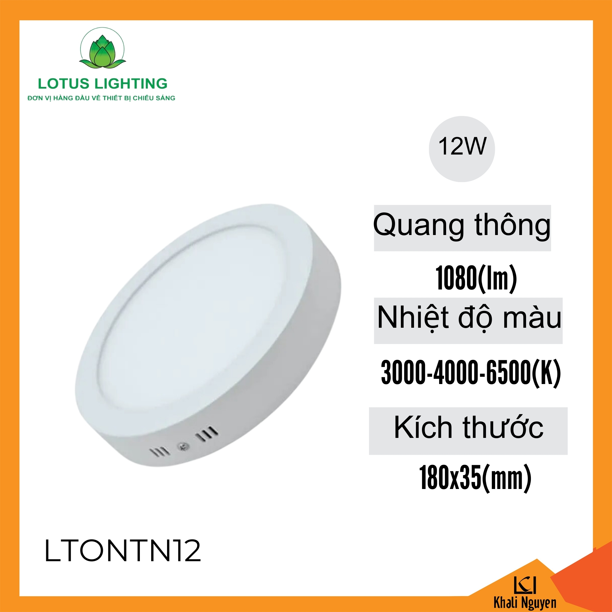 Đèn led ốp nổi tròn cỡ nhỏ 12W Lotus Lighting LTONTN12