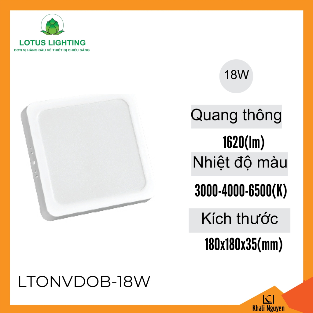 Đèn led ốp nổi vuông thân nhựa DOB 18W Lotus Lighting LTONVDOB-18W