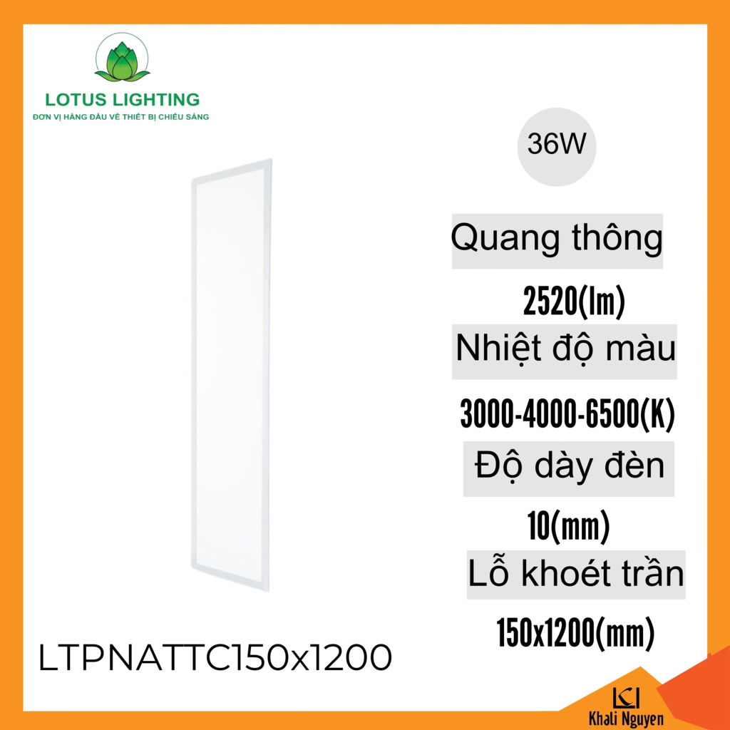 Đèn led panel âm trần thạch cao 150*1200 36W Lotus Lighting LTPNATTC150x1200