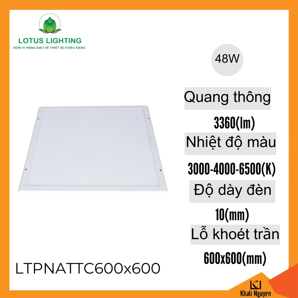 Đèn led panel âm trần thạch cao 600*600 48W Lotus Lighting LTPNATTC600x600