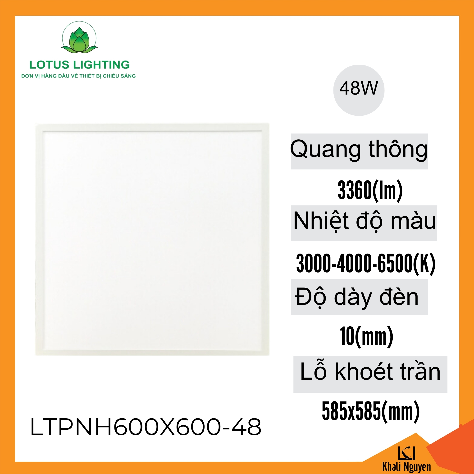 Đèn led panel hộp 600*600 48W Lotus Lighting LTPNH600X600-24