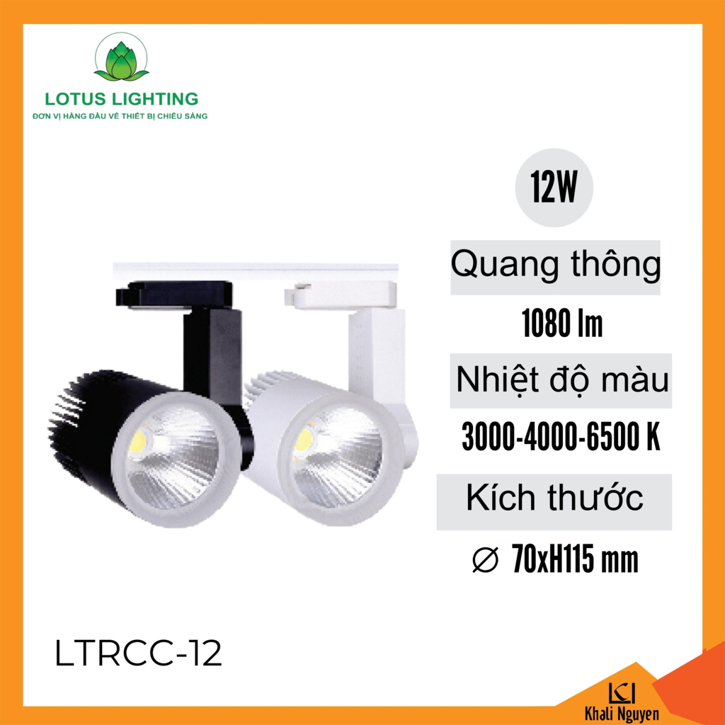 Đèn rọi ray COB cao cấp 12W Lotus Lighting LTRCC-12