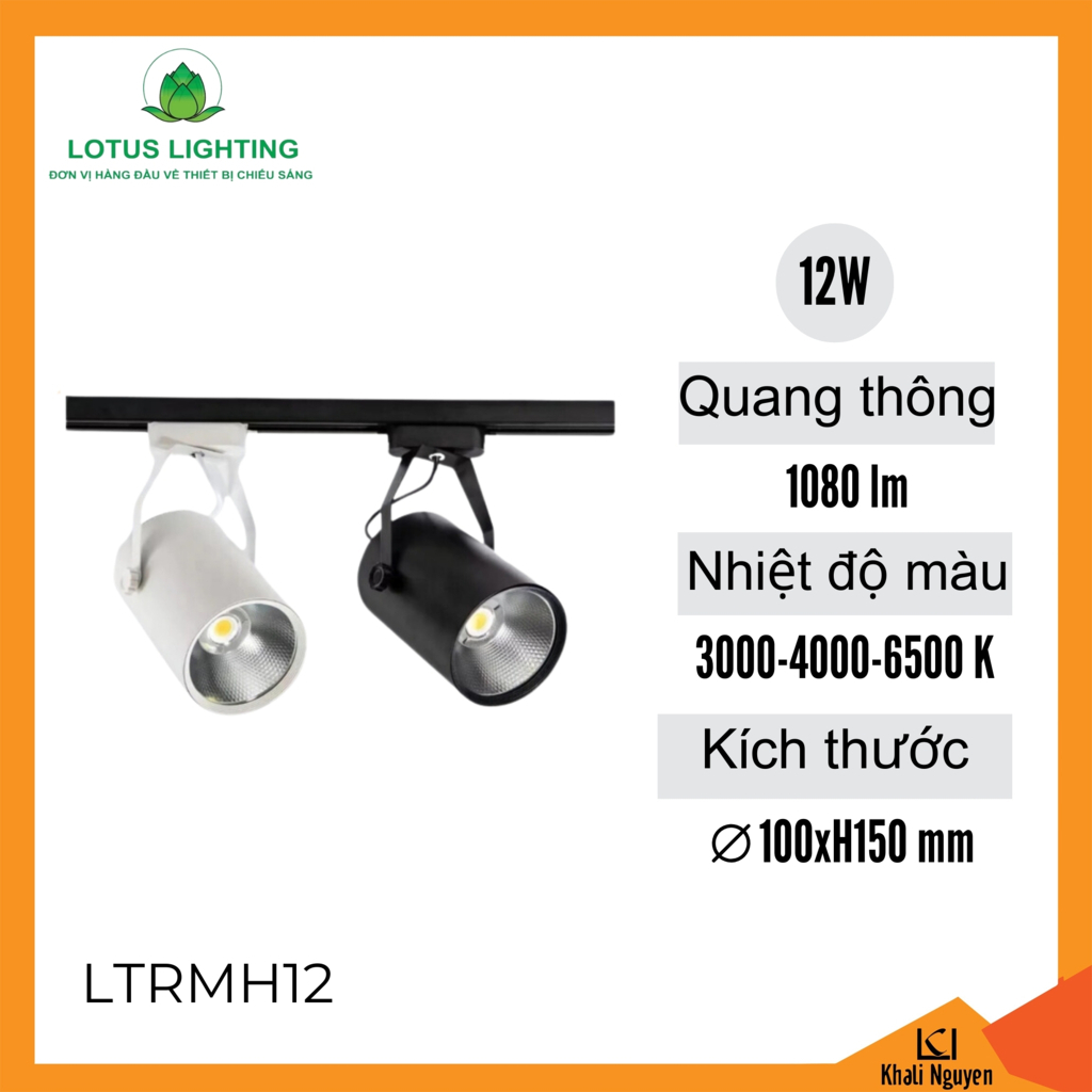 Đèn rọi ray mắt hạt 12W Lotus Lighting LTRMH12