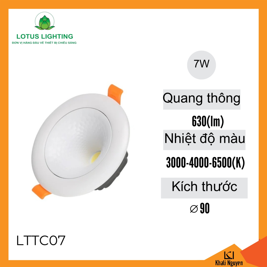 Đèn led âm trần COB xoay 180 độ Lotus Lighting LTTC07