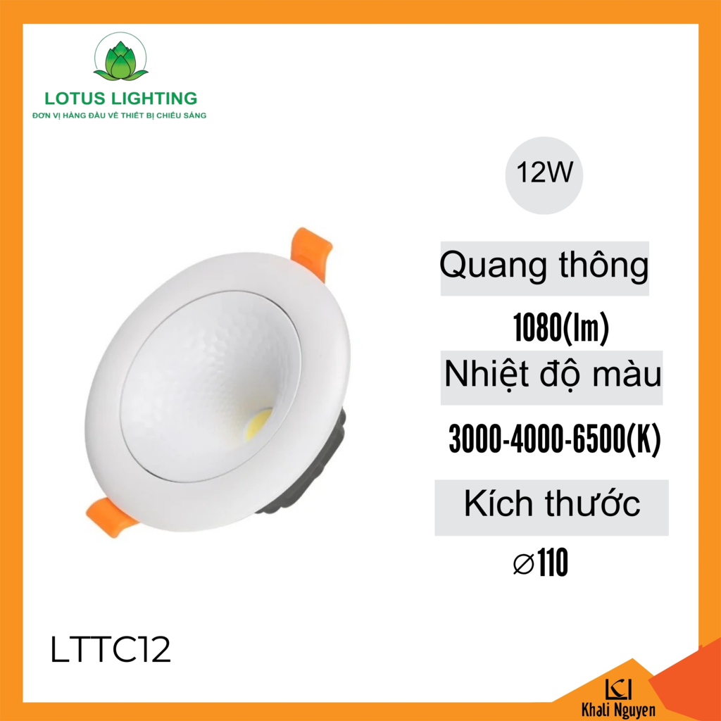 Đèn led âm trần COB xoay 180 độ Lotus Lighting LTTC012