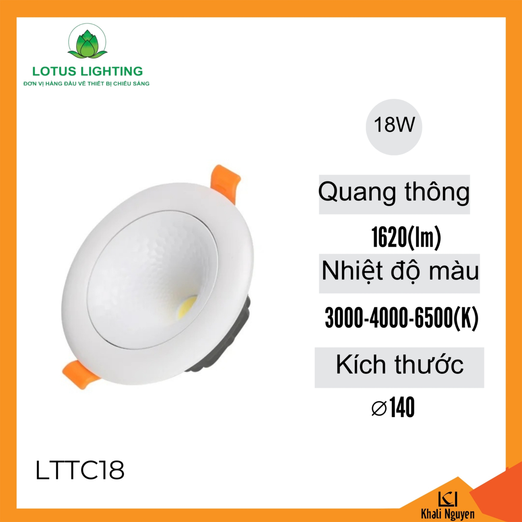 Đèn led âm trần COB xoay 180 độ Lotus Lighting LTTC18