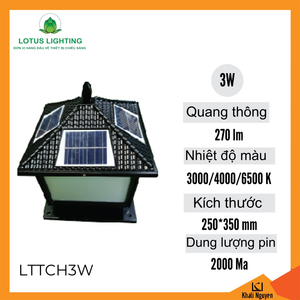 Đèn trụ cổng năng lượng mặt trời 3W Lotus Lighting LTTCH3W