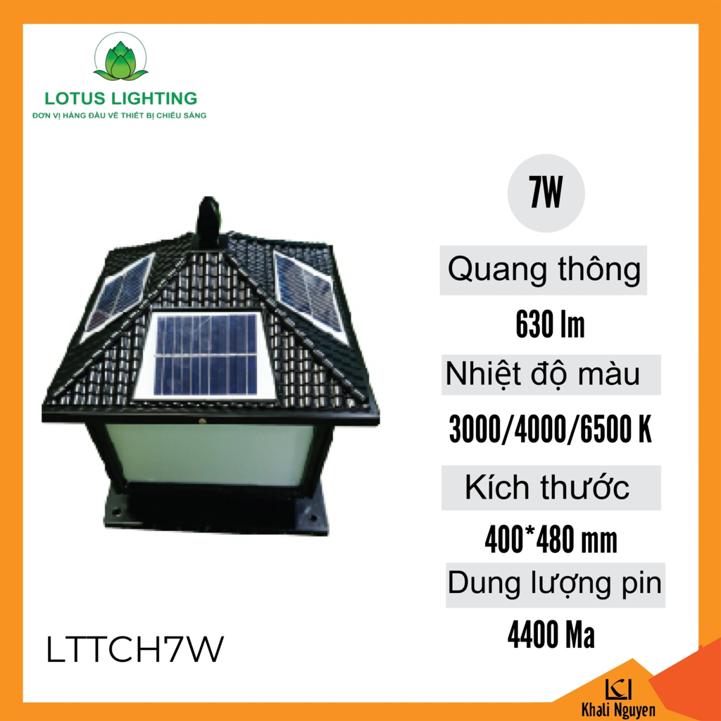 Đèn trụ cổng năng lượng mặt trời 7W Lotus Lighting LTTCH7W