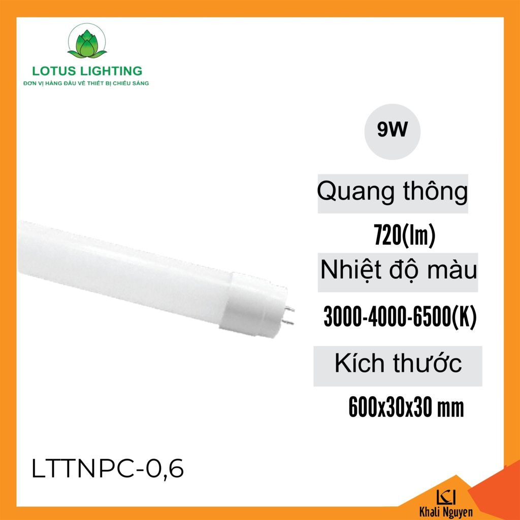 Đèn tuýp led nhựa PC 9W Lotus Lighting LTTNPC-0,6