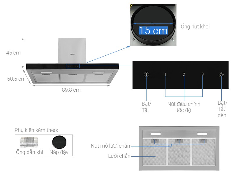 Máy Hút Mùi Chữ T Bosch DWBM98G50B - Note