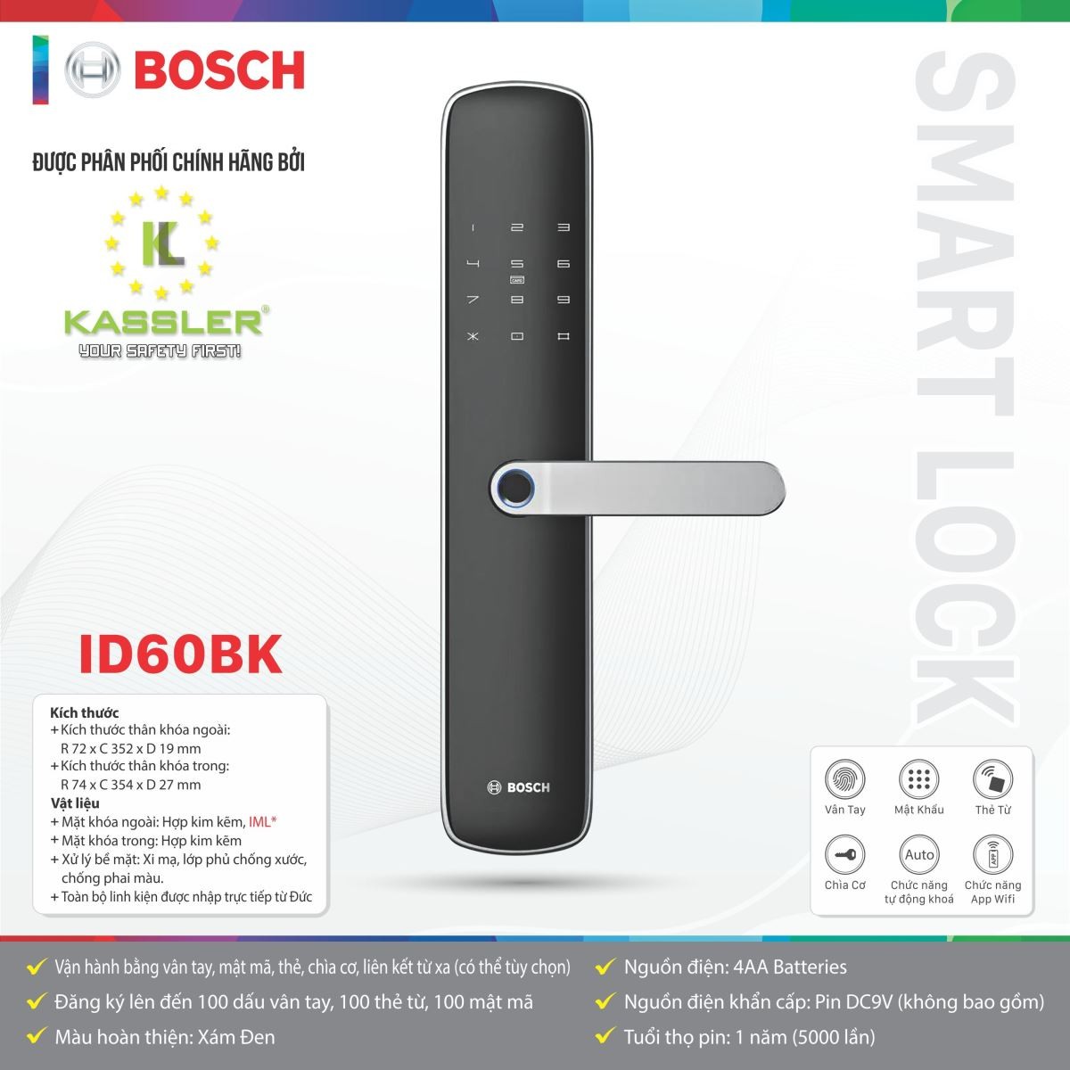 Khóa Cửa Thông Minh Bosch ID60BK