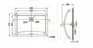 Bản Vẽ Chậu Rửa Lavabo Bravat C22212W-ENG Âm Bàn