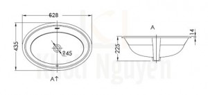 Bản Vẽ Chậu Rửa Lavabo Bravat C22218W-ENG Âm Bàn