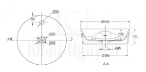 Bản Vẽ Chậu Rửa Lavabo Bravat C22239W-1-ENG Đặt Bàn